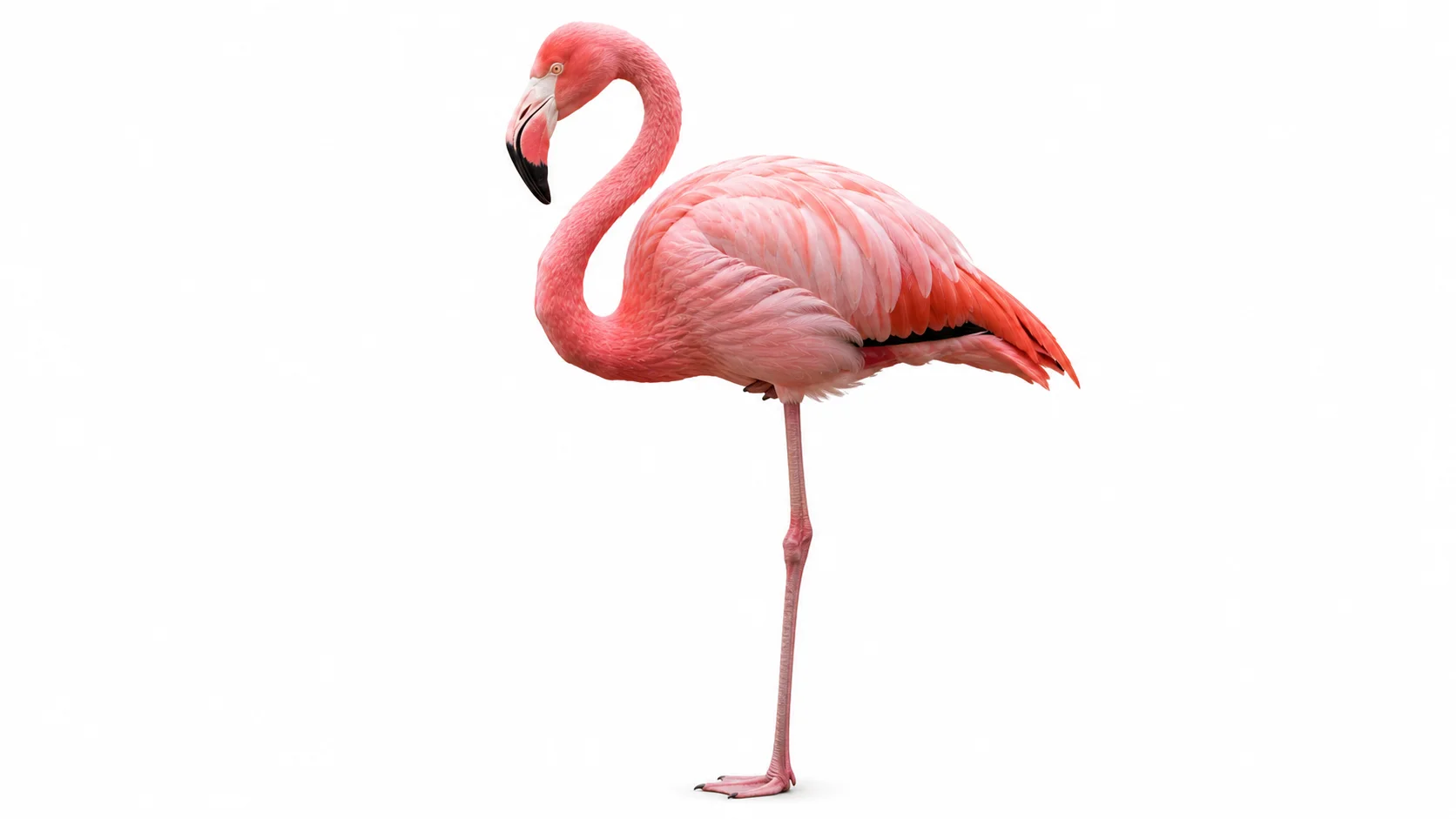 Flamingo standing effortlessly on one leg in shallow water