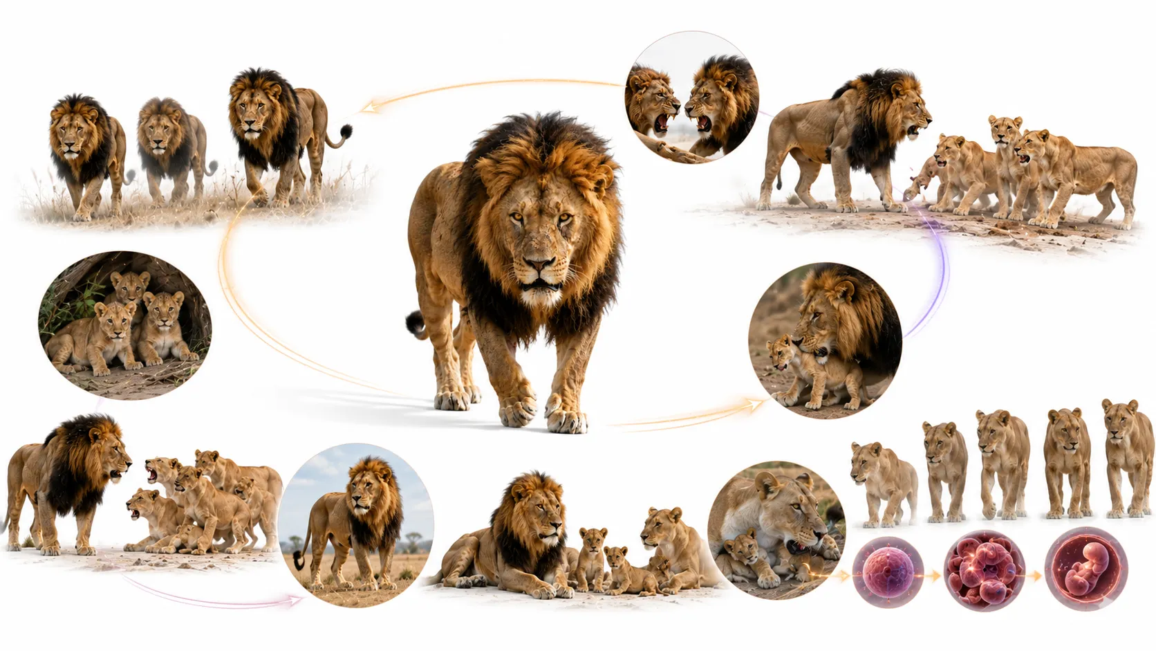 Diagram showing pride takeover and reproductive consequences in lions