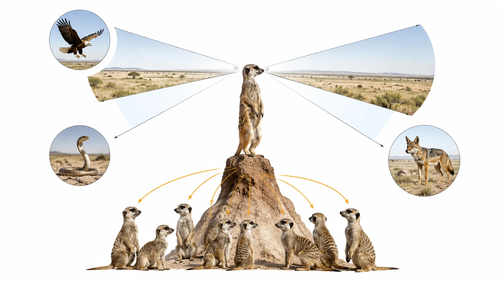 Diagram showing meerkat lookout behavior and predator detection