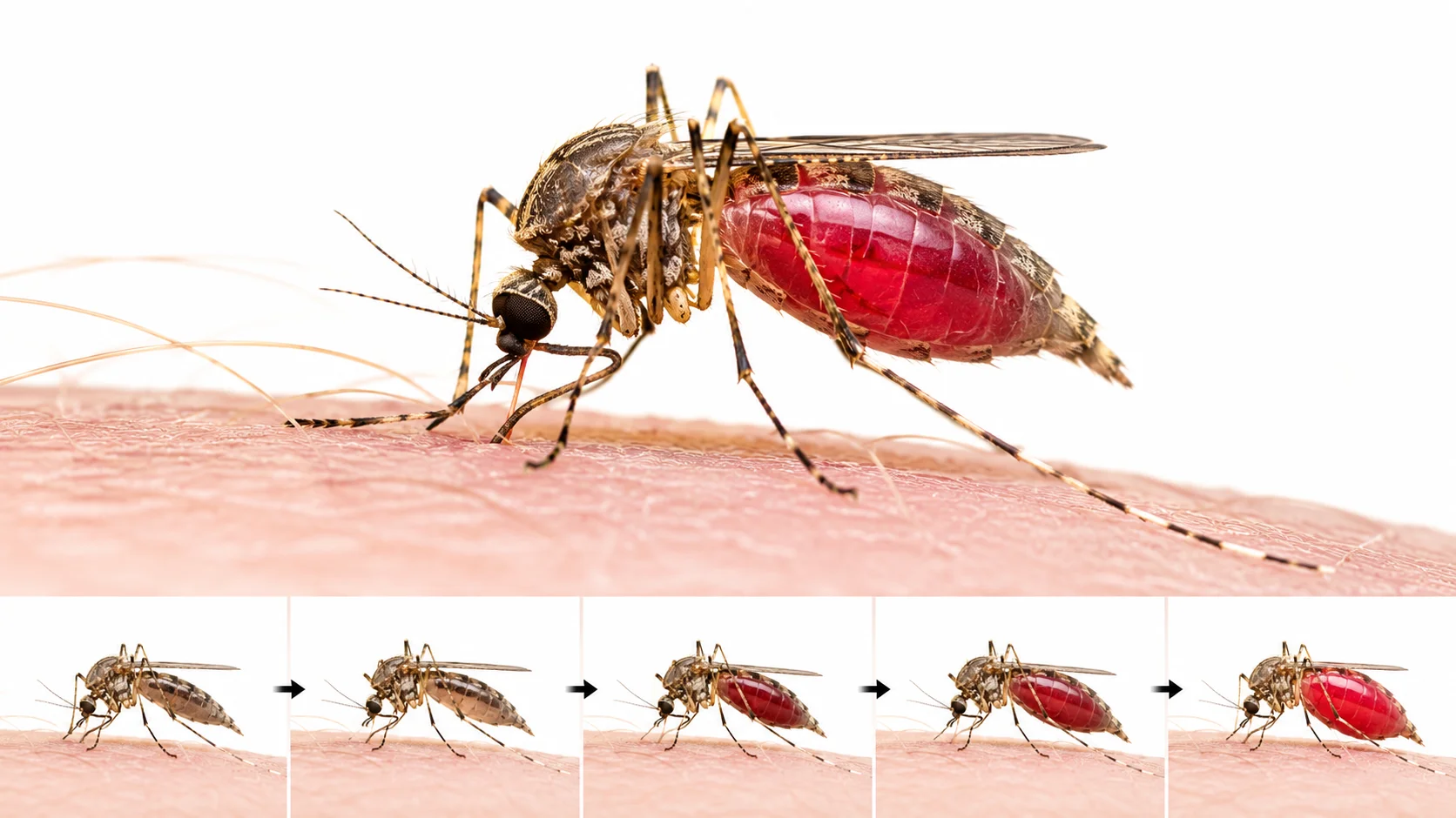 Close-up of a mosquito feeding on skin