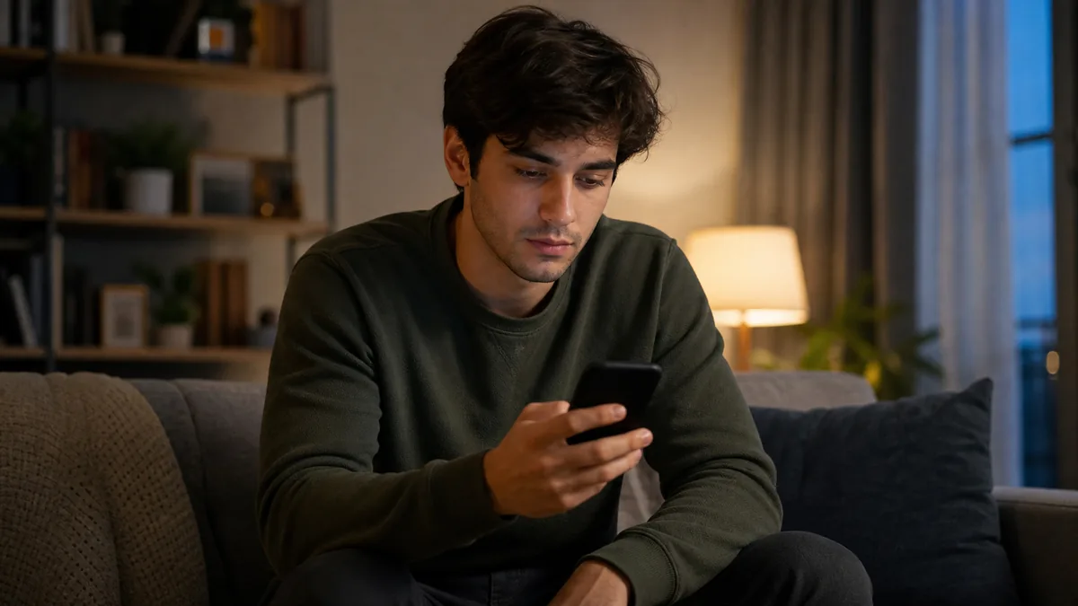Person looking down at a glowing smartphone screen