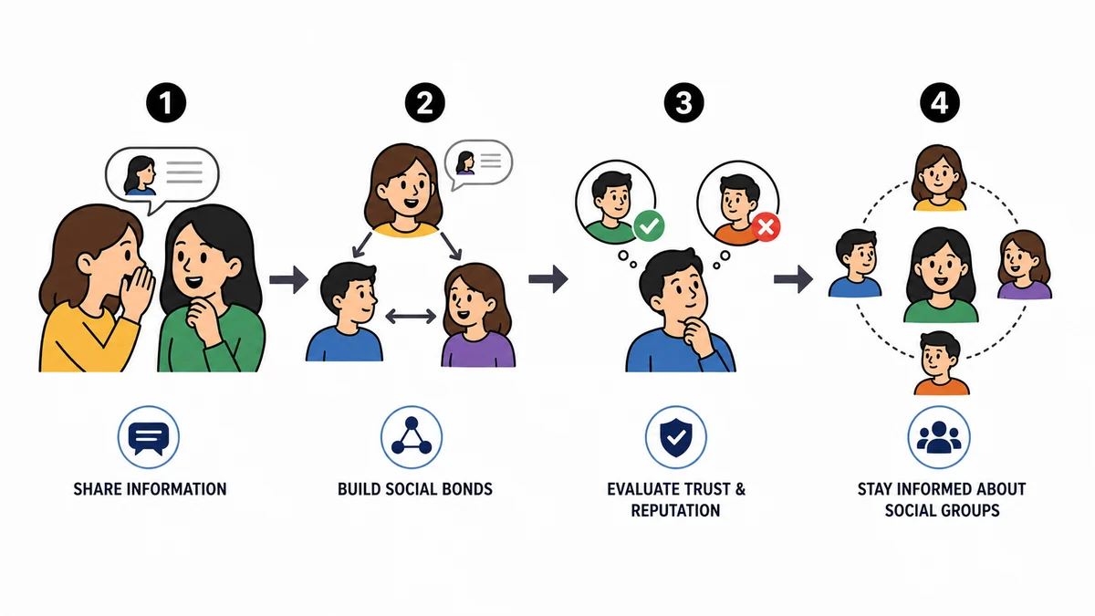Infographic showing social information flowing between people to support bonding, trust, and group awareness