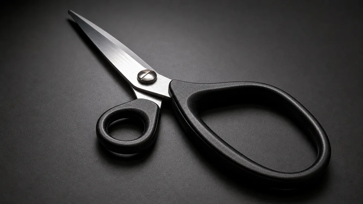 Close-up of scissors showing two differently sized finger loops