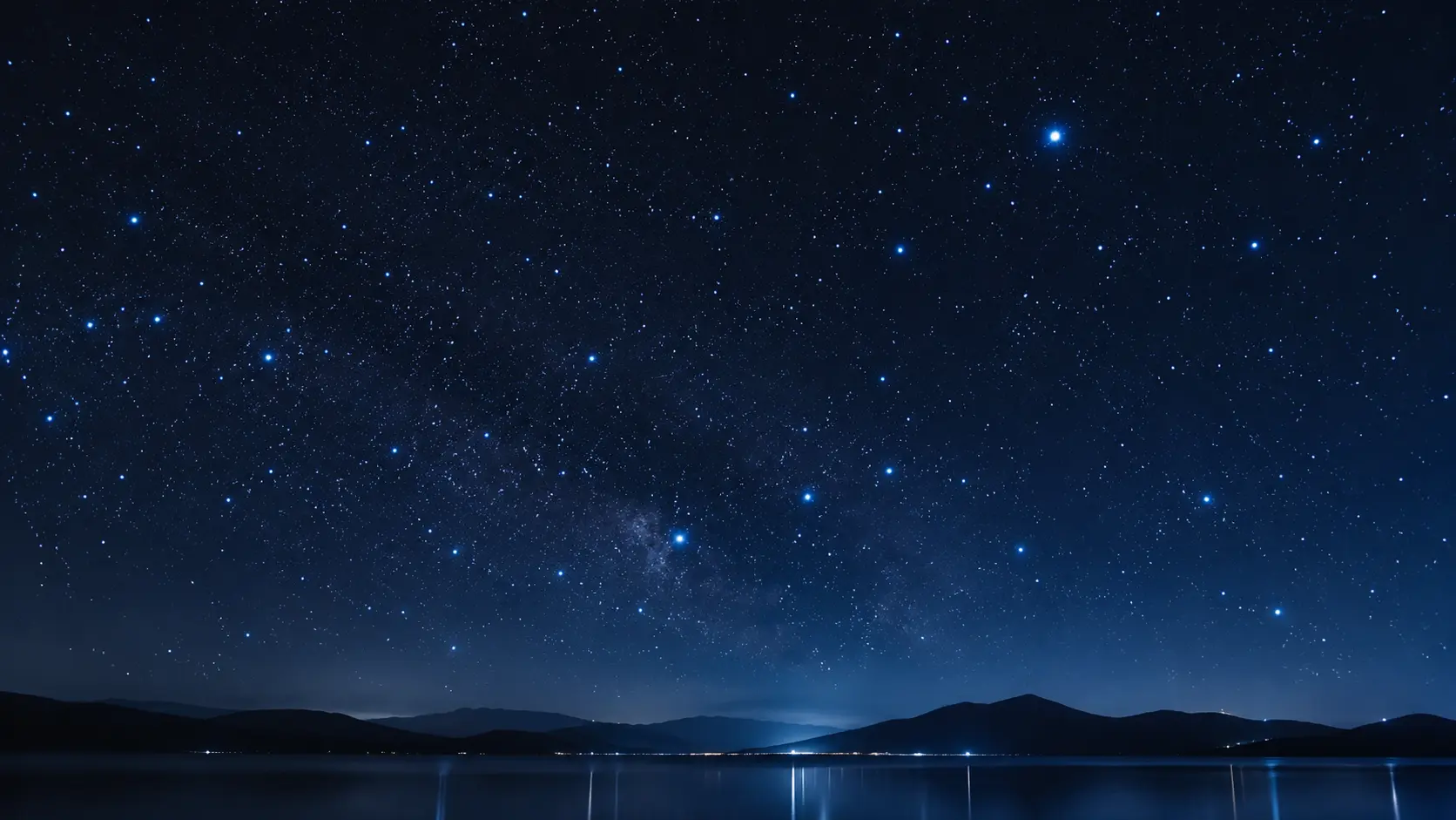 Night sky with bright twinkling stars over a dark landscape
