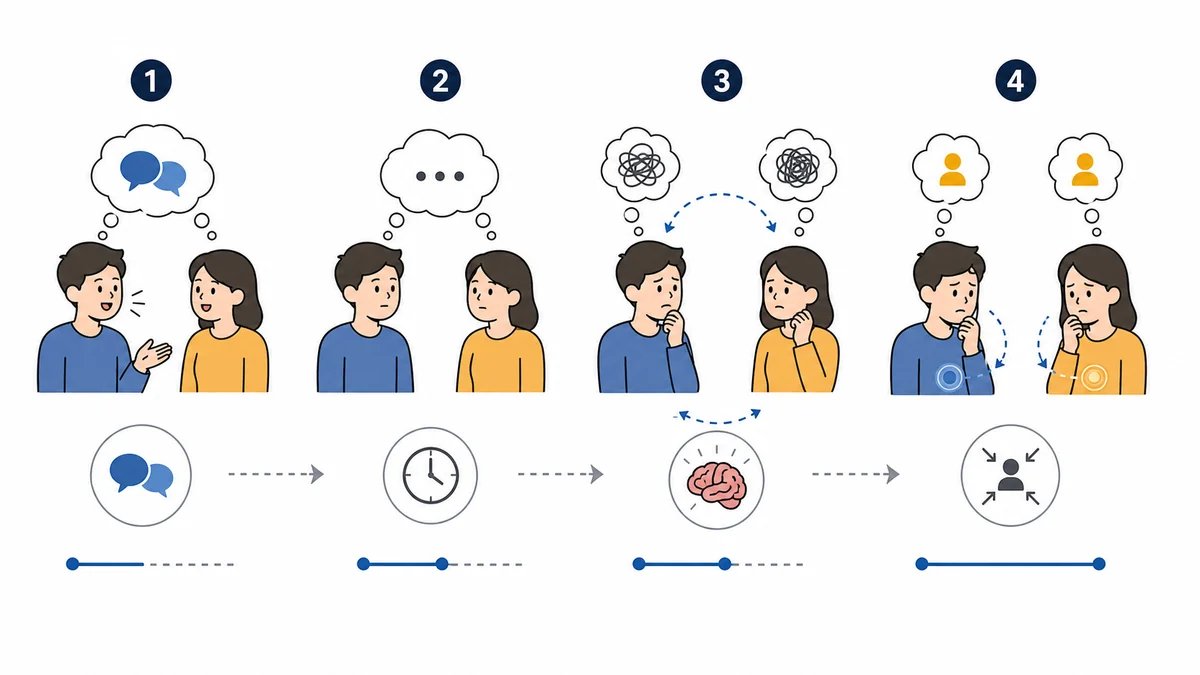 Infographic showing a conversation pause increasing uncertainty and inward social attention