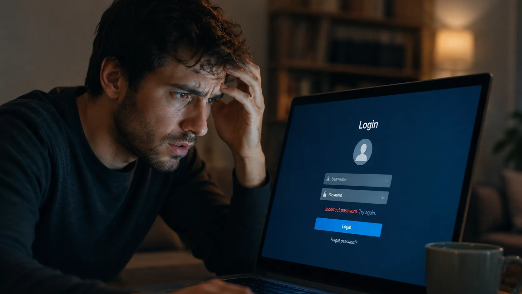 Person staring at a password field looking frustrated