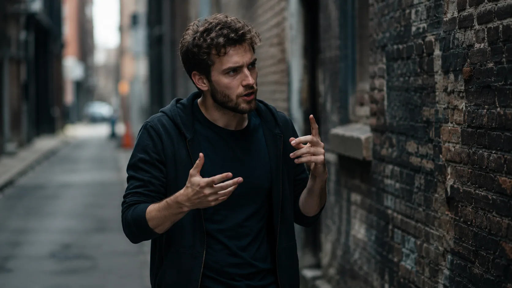Person speaking quietly to themselves while working at a table