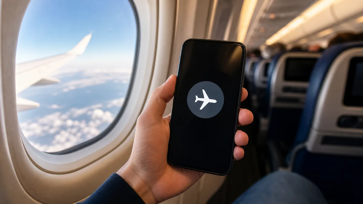 Smartphone screen showing the airplane mode icon turned on