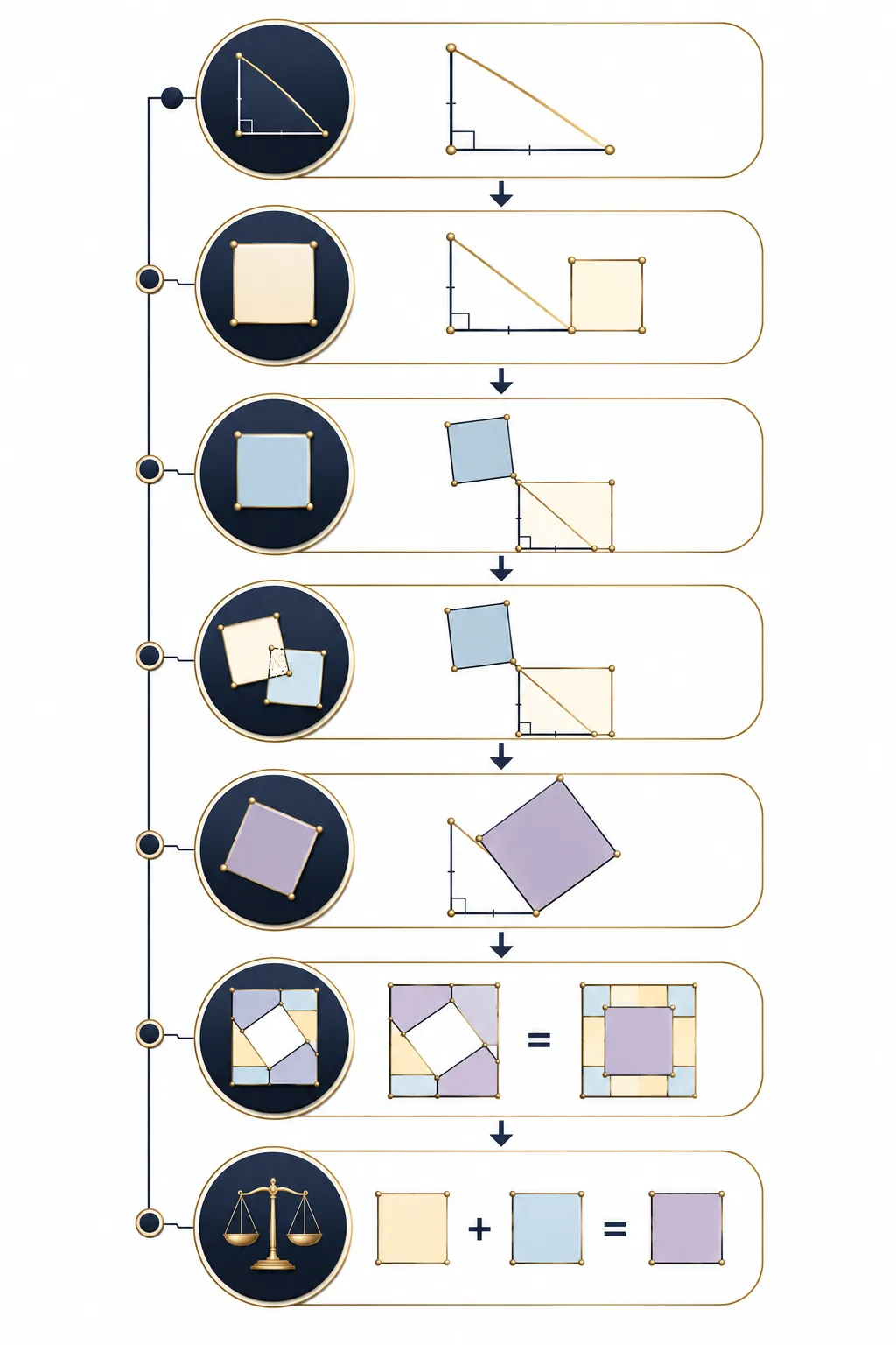 Diagram showing the visual proof of the Pythagorean theorem using squares and triangles