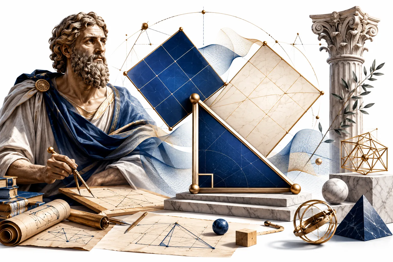 Editorial illustration of a right triangle with squares on each side