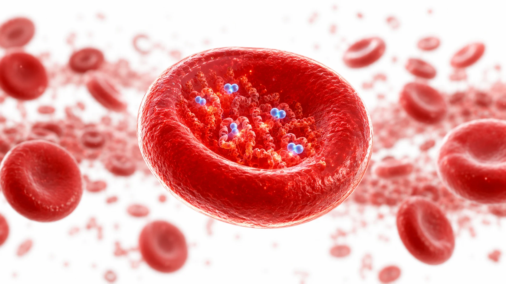 Close-up microscope view of red blood cells