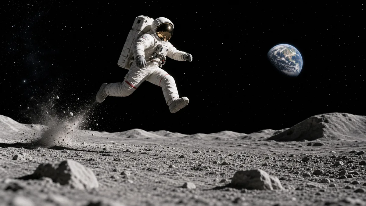 Astronaut on the moon surface with Earth visible in the background