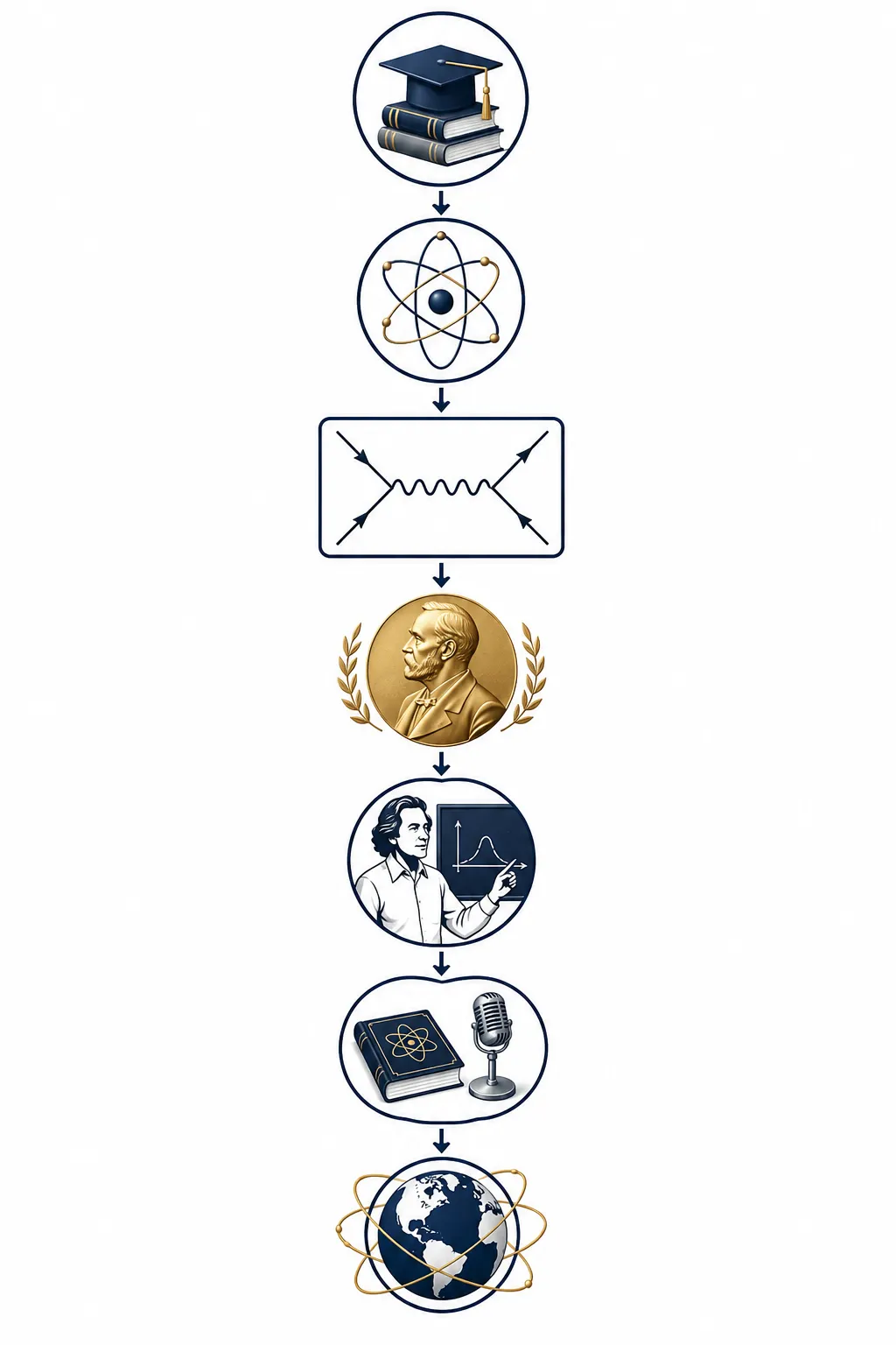 Radial diagram showing Feynman's roles and achievements