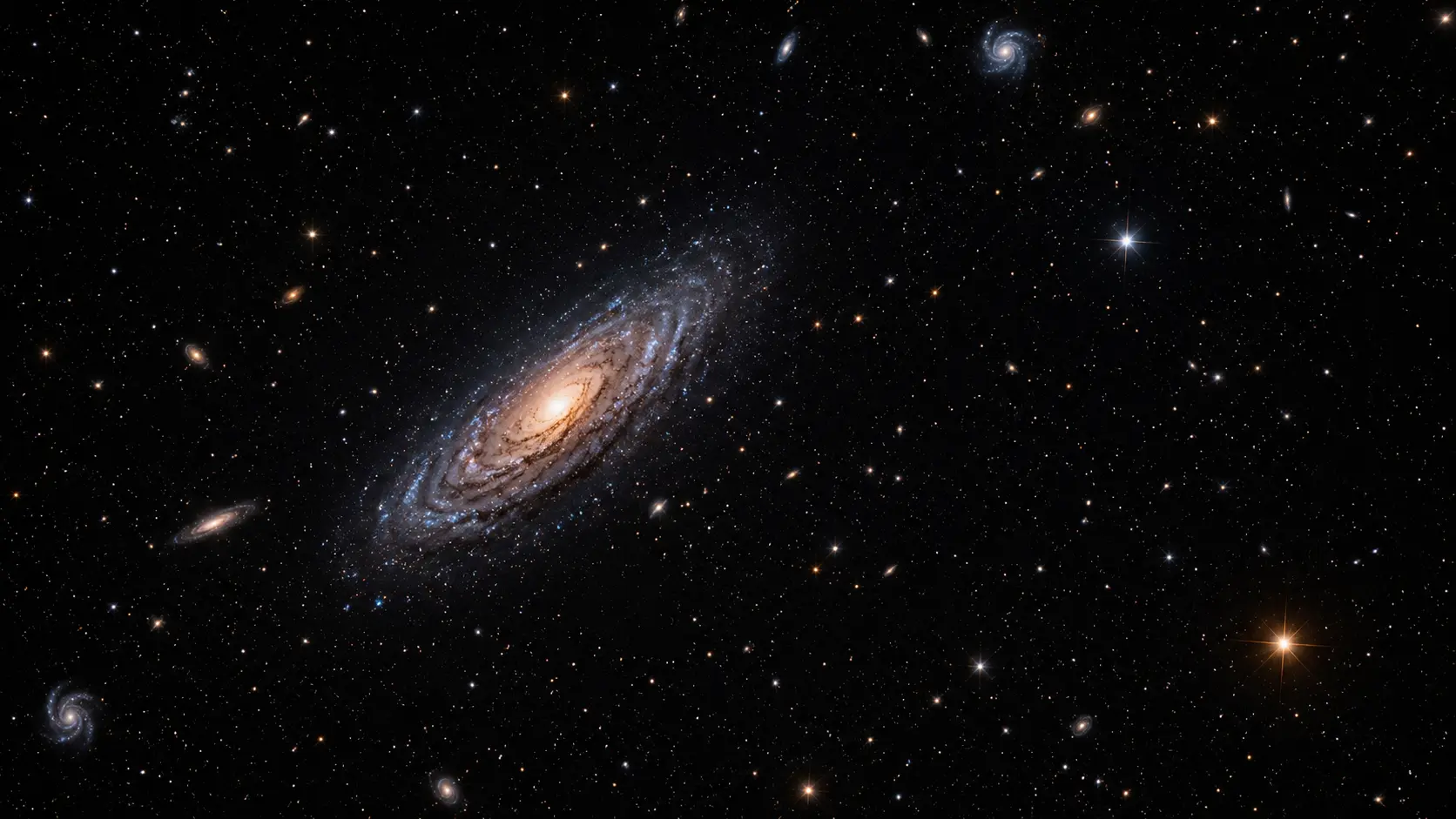 Deep black starfield with scattered distant stars and galaxies