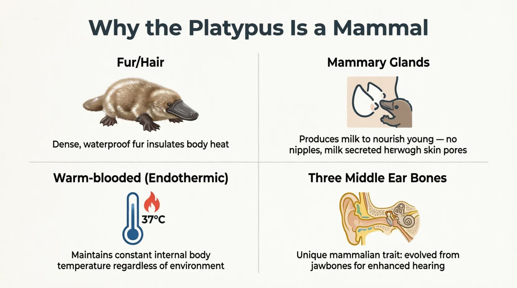 Evolutionary tree showing monotremes branching off from the common mammal ancestor before marsupials and placental mammals