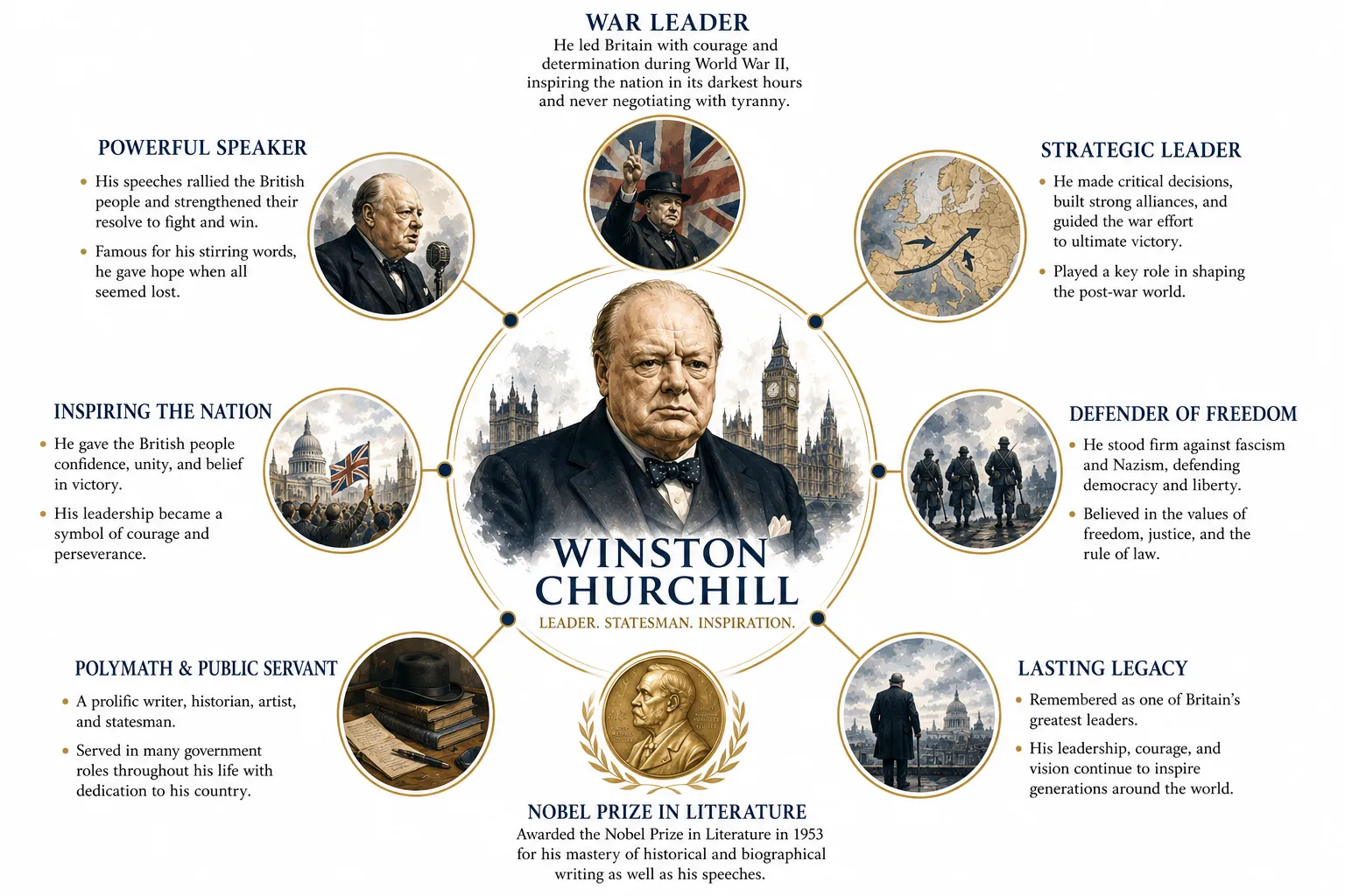 Timeline diagram showing Churchill's rise to power and wartime leadership