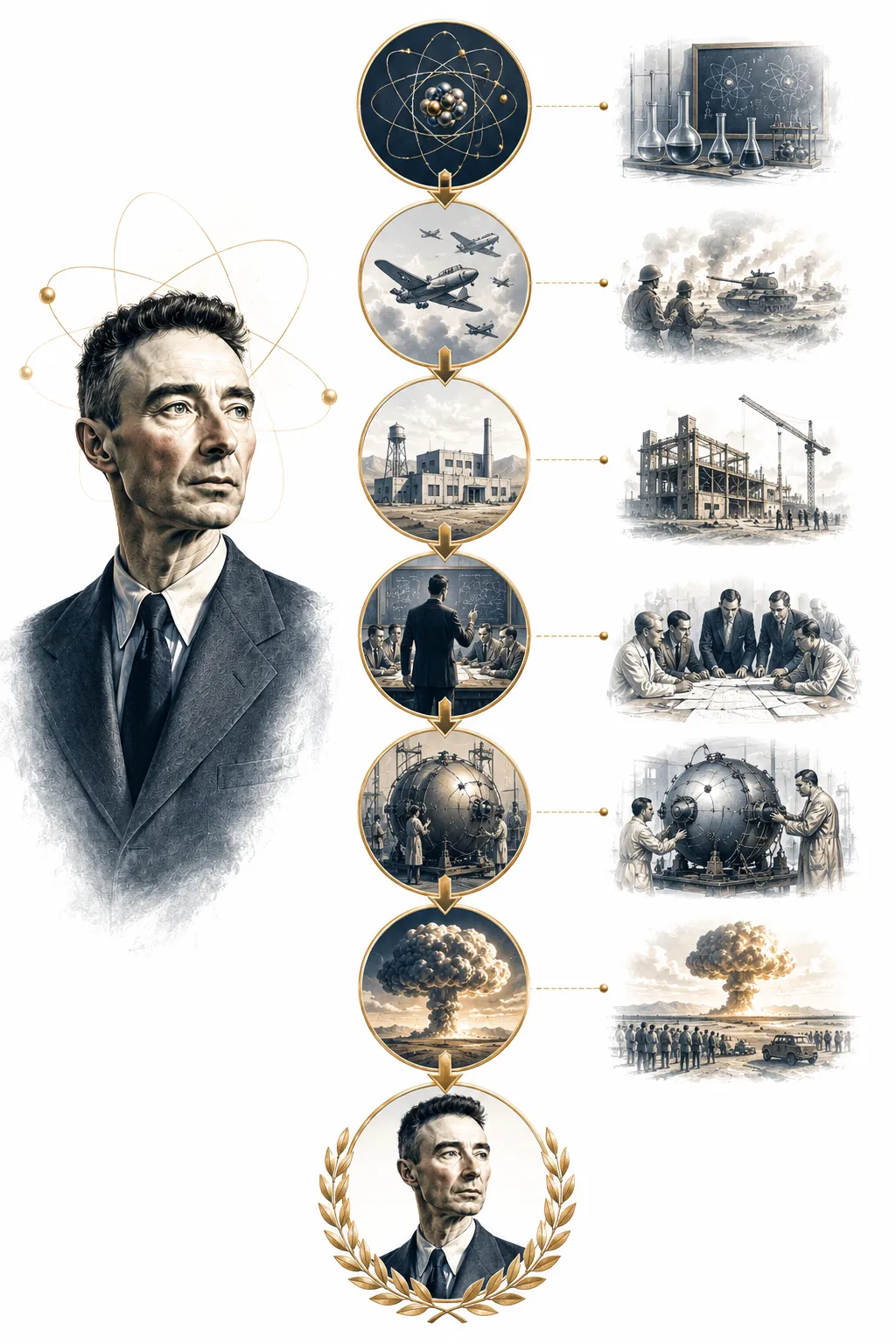 Timeline diagram showing Oppenheimer's career and the Manhattan Project