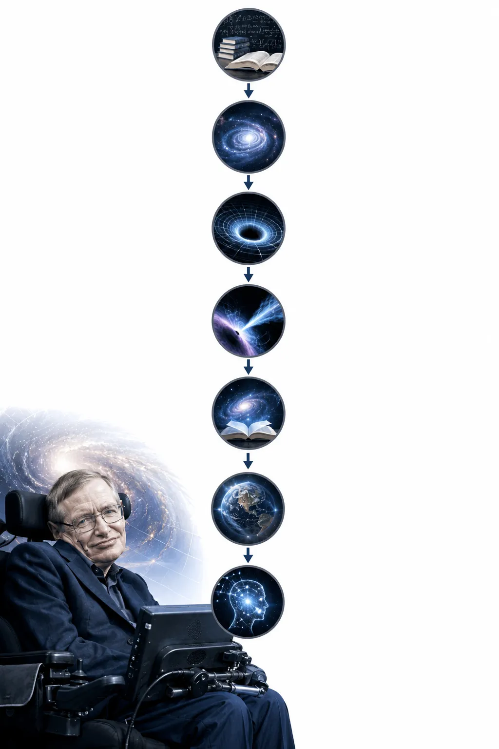 Diagram showing Hawking's scientific contributions and cultural impact